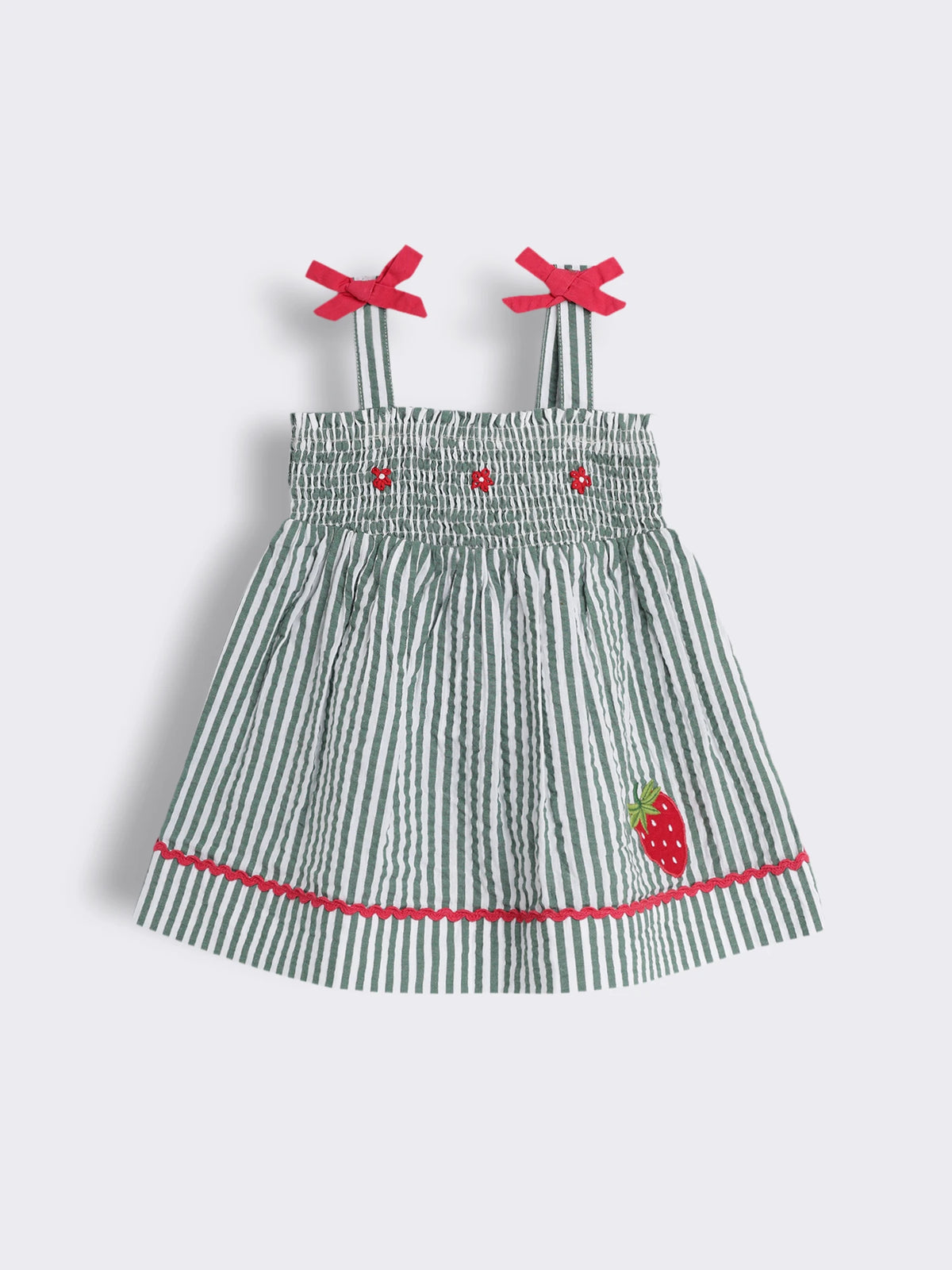 Baby Girls Striped Smocked Cotton Dress with Bloomer