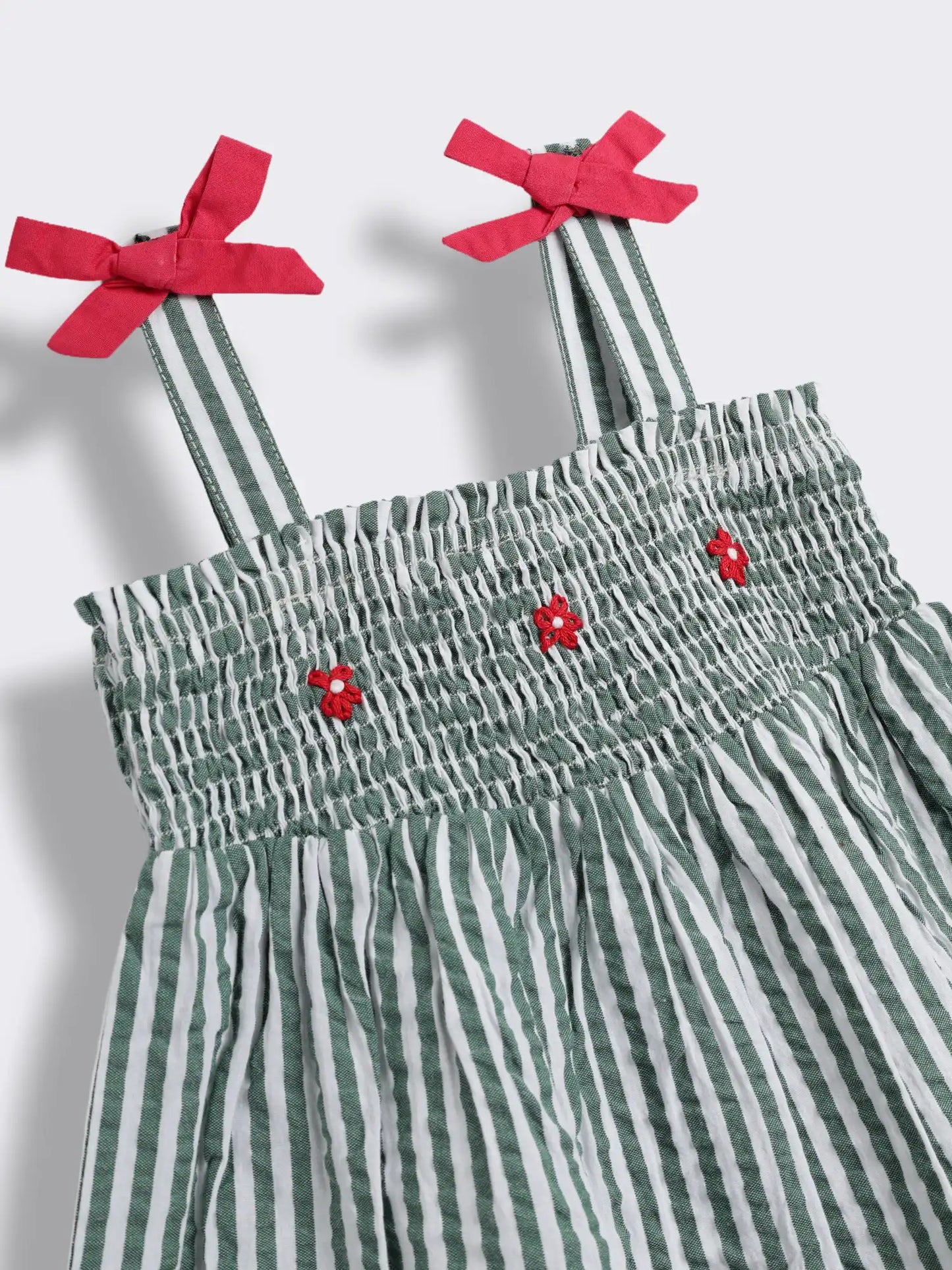 Baby Girls Striped Smocked Cotton Dress with Bloomer