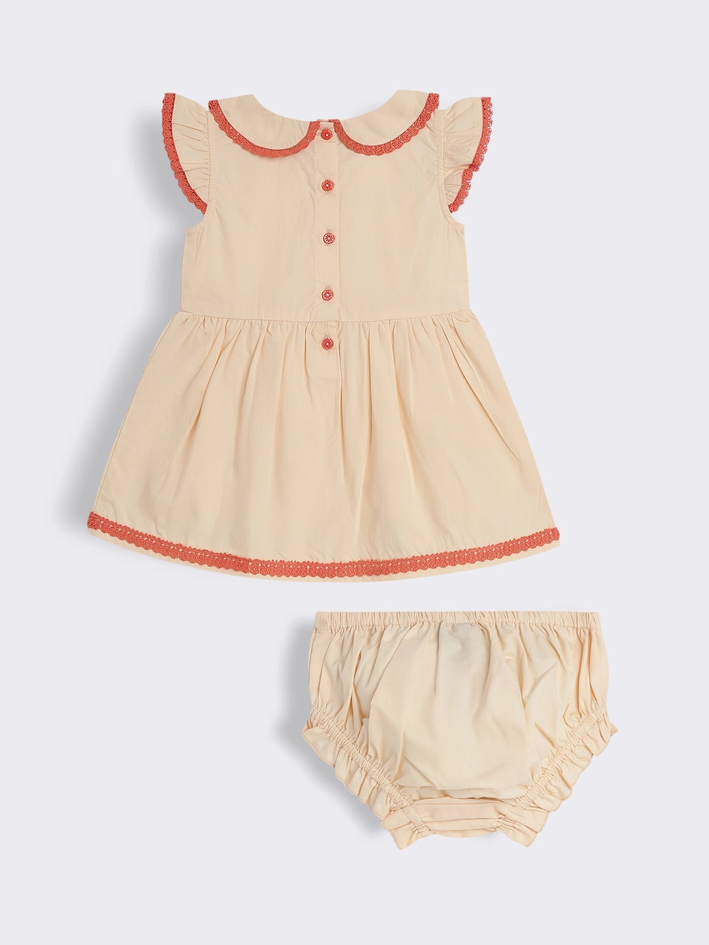 Baby Girls Floral Embroidery Cotton Dress with Bloomer