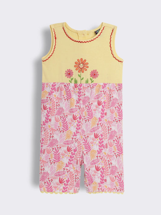 Baby Girls Cotton Dungaree With Embroidery