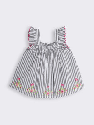 Toddler Girls Striped Cotton Top with Embroidery