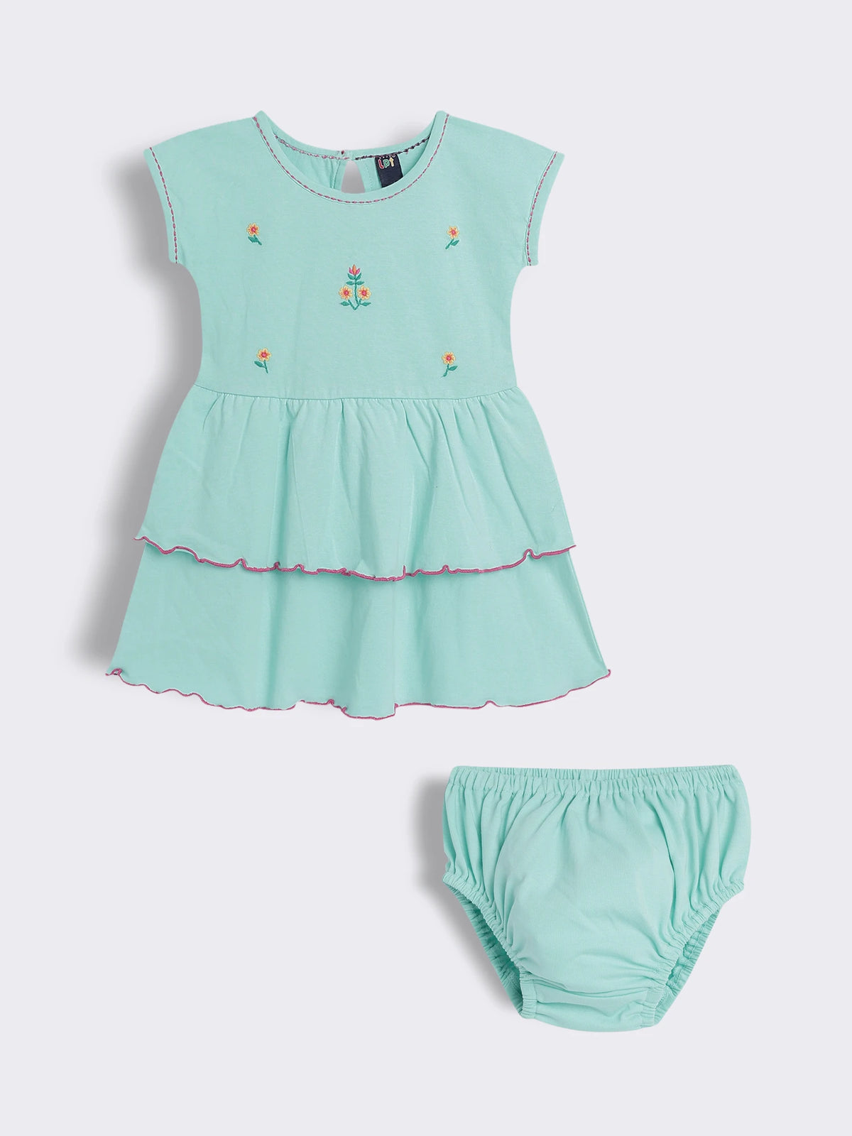 Baby Girls Embroidered Cotton Embroidered Dress with Bloomer