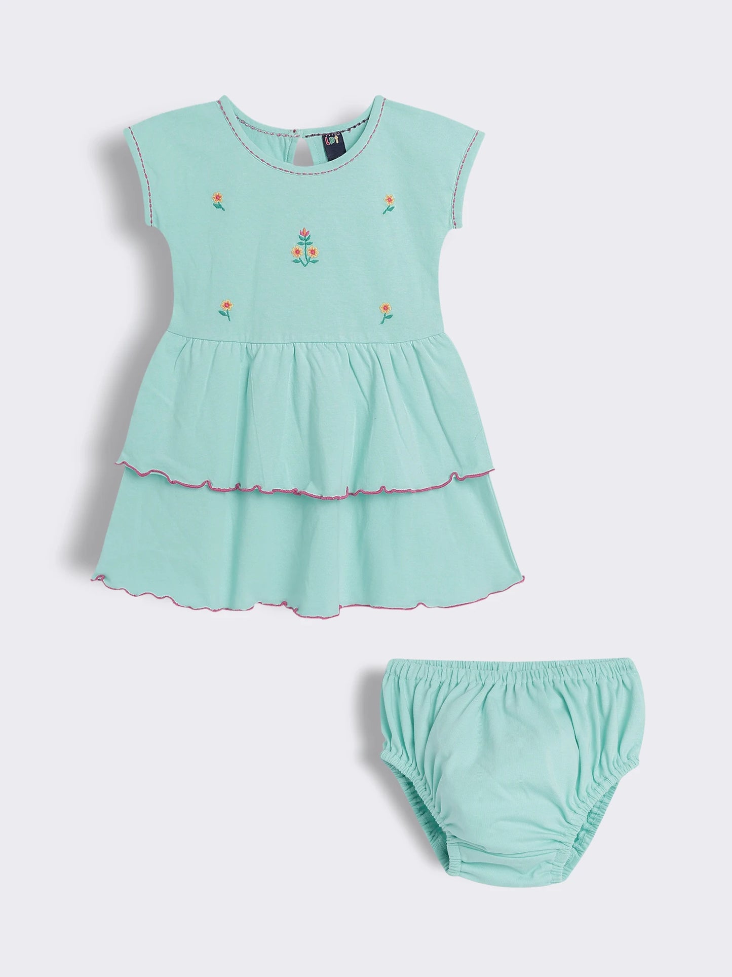 Baby Girls Embroidered Cotton Embroidered Dress with Bloomer