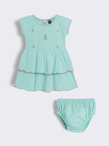 Baby Girls Embroidered Cotton Embroidered Dress with Bloomer