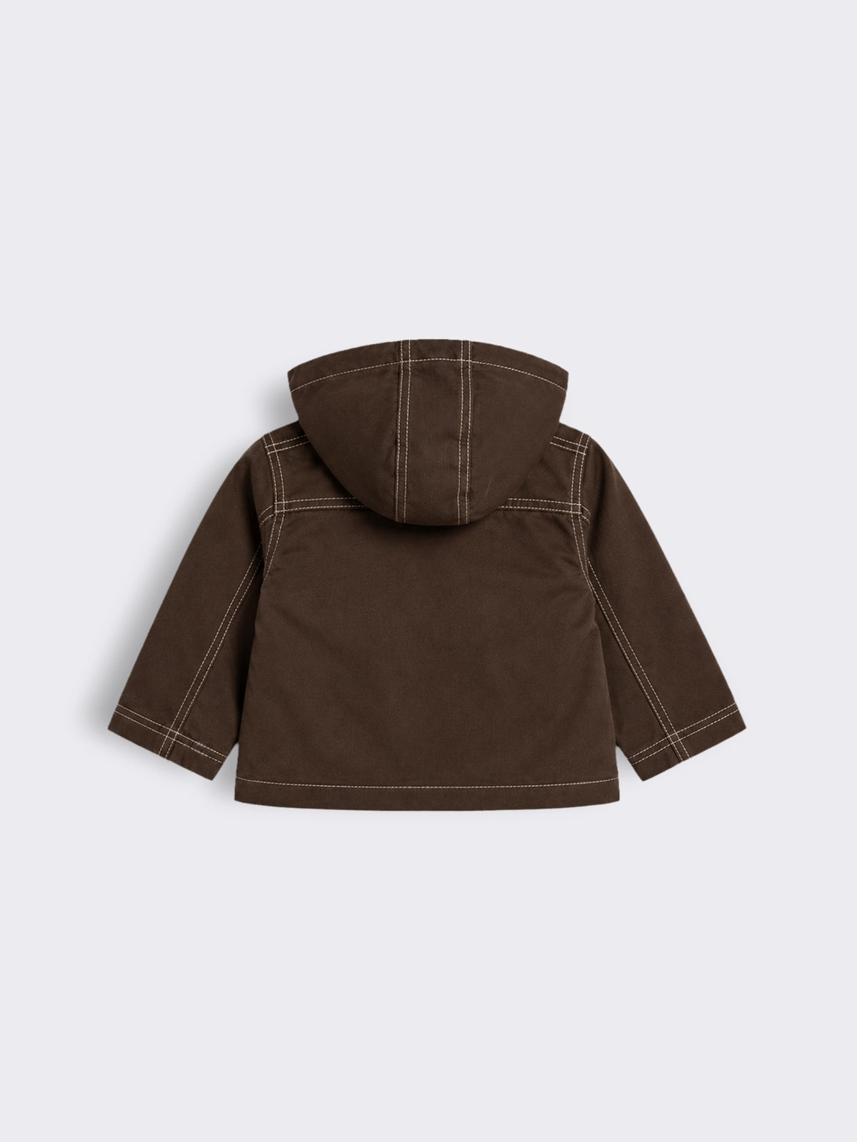 Baby Boys Hooded Twill Jacket with Quilted Check Lining and Utility Pockets
