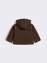 Baby Boys Hooded Twill Jacket with Quilted Check Lining and Utility Pockets
