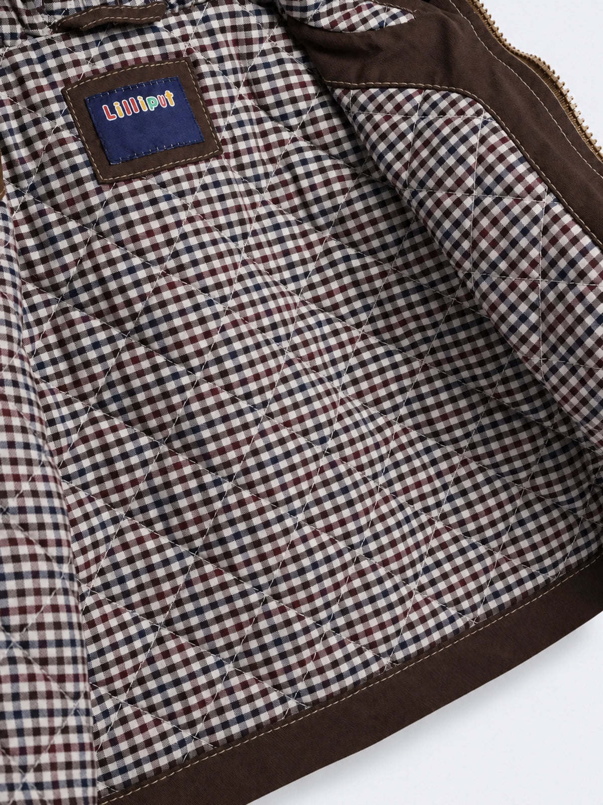 Baby Boys Hooded Twill Jacket with Quilted Check Lining and Utility Pockets