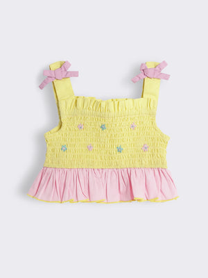 Toddler Girls Cotton Colour Block Smocked Top