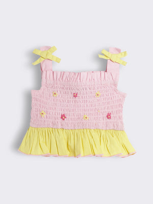 Toddler Girls Cotton Colour Block Smocked Top