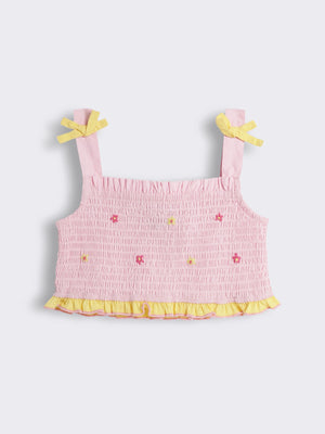 Girls Cotton Colour Block Smocked Top
