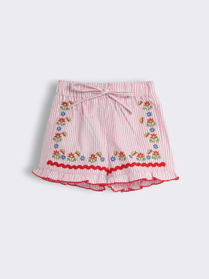 Toddler Girls Oxford Stripe Embroidered Shorts