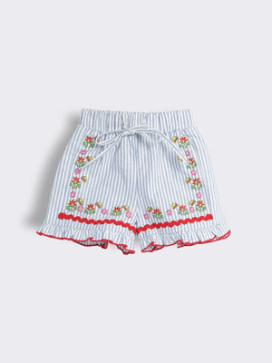 Toddler Girls Oxford Stripe Embroidered Shorts