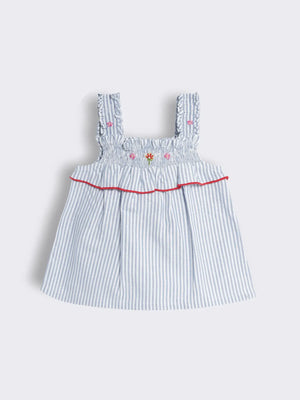 Toddler Girls Oxford Stripe Embroidered Top