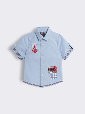 Toddler Boys Organic Cotton Half-Sleeve Shirt with Patchwork