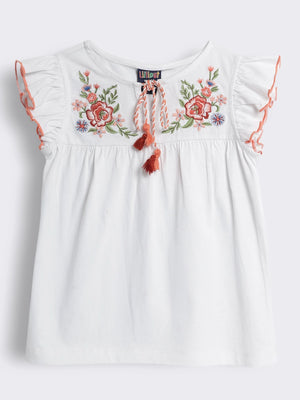 Girls Cotton Knit T-Shirt with Contrast Embroidery