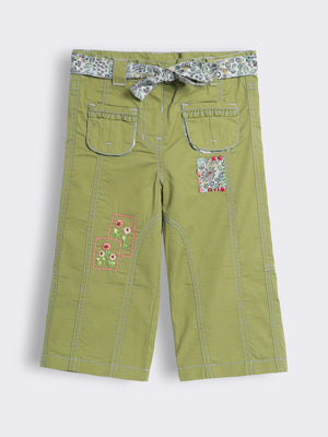 Toddler Girls Patch-Work Cotton Trousers with Belt
