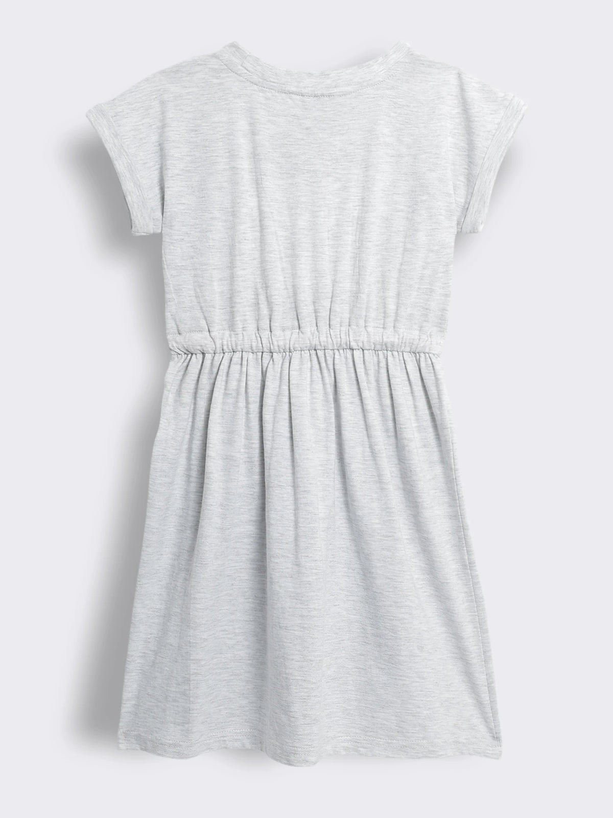 Girls Short Sleeve Cotton Knit Dress with Floral Embroidered Yoke and Tie Waist