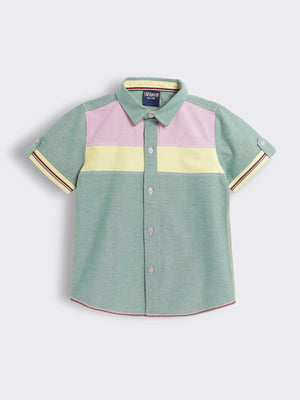Boys Half-Sleeve Oxford Colour Block Shirt with Contrast Panels