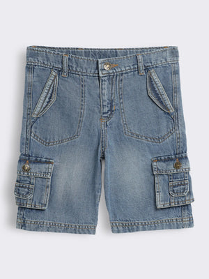 Boys Denim Bermuda Shorts with Cargo Pocket Detailing