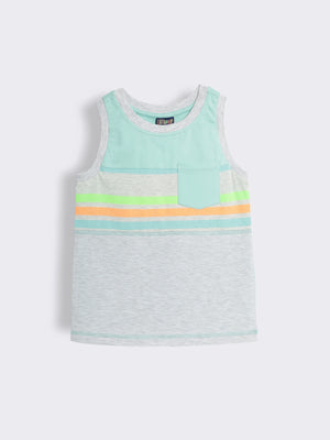 Boys Colour-Blocked Single Jersey Sleeveless T-Shirt with Chest Pocket