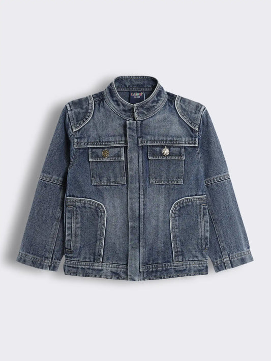 Boys Washed Denim Jacket with Shoulder Yoke and Patch Pockets