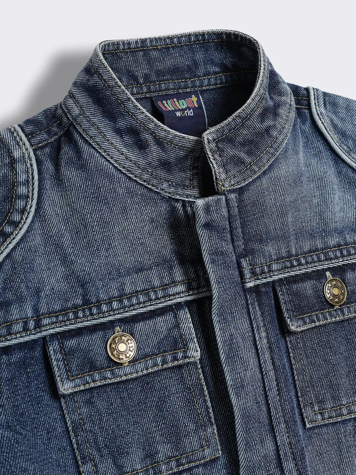 Boys Washed Denim Jacket with Shoulder Yoke and Patch Pockets