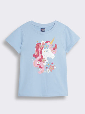 Girls Unicorn Graphic T-Shirt with Glitter Print