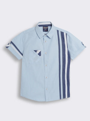 Boys Short Sleeve Shirt with Contrast Stripes and Pocket Detail