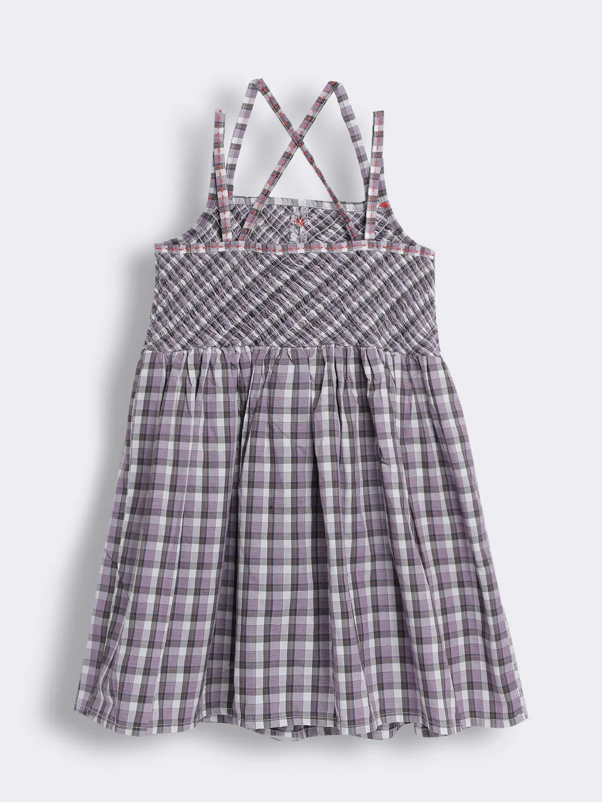 Girls Gingham Smocked Dress with Hand Embroidery