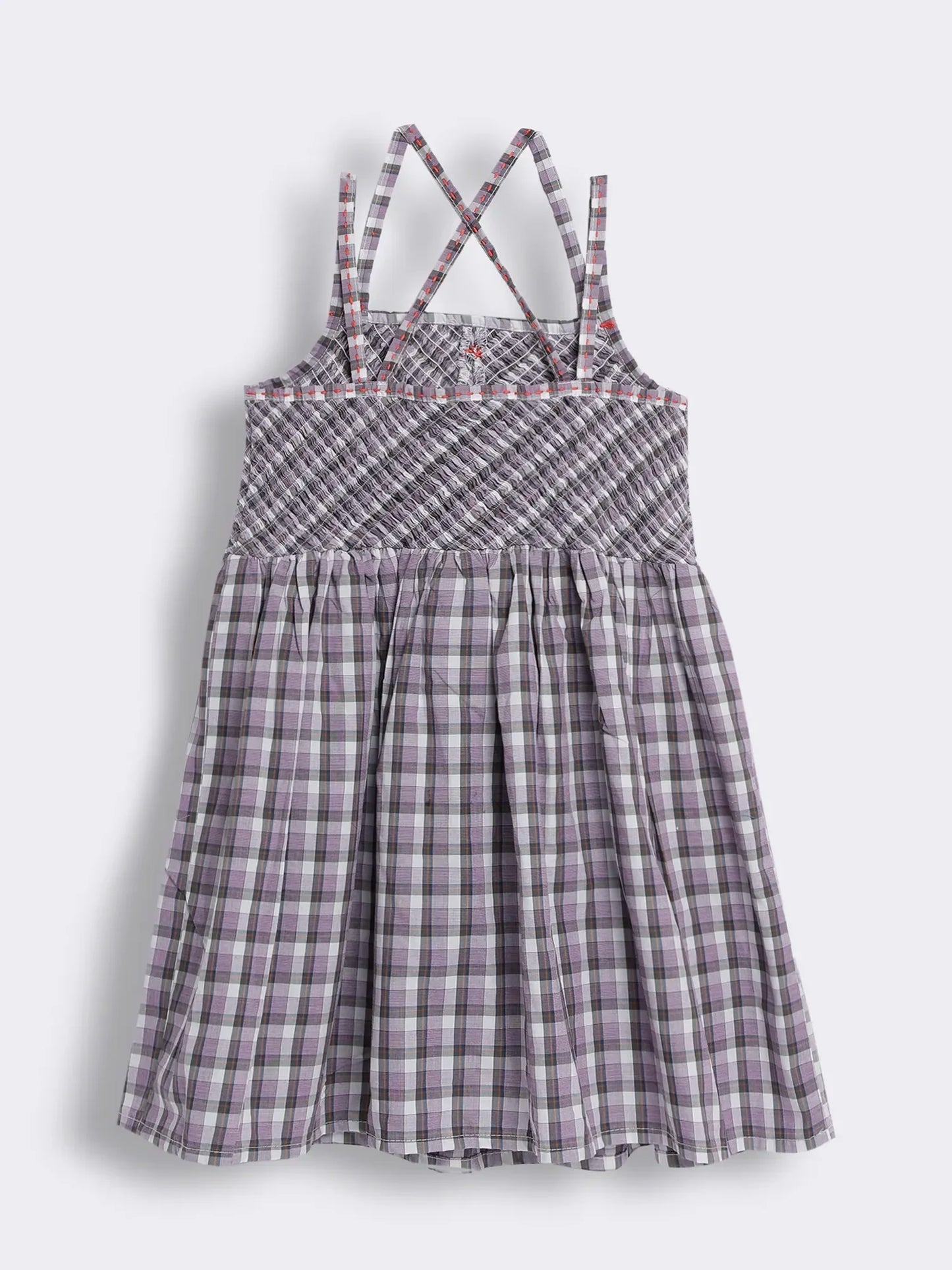 Girls Gingham Smocked Dress with Hand Embroidery