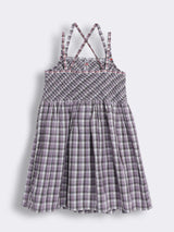Girls Gingham Smocked Dress with Hand Embroidery