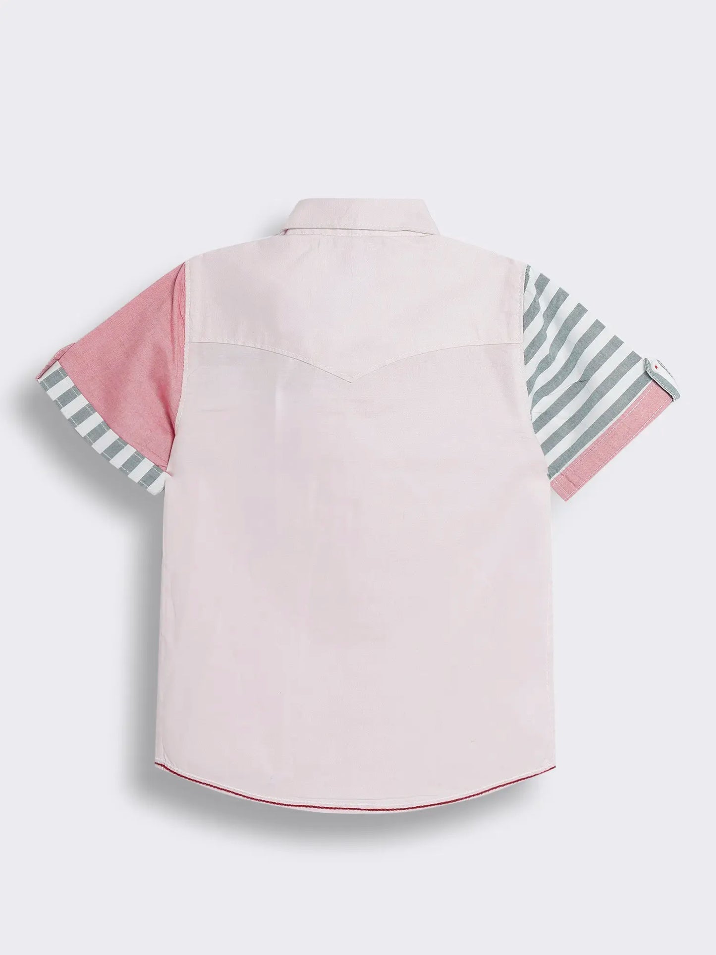 Boys Colour Block Shirt with Stripe Panels and Applique Embroidery