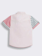 Boys Colour Block Shirt with Stripe Panels and Applique Embroidery