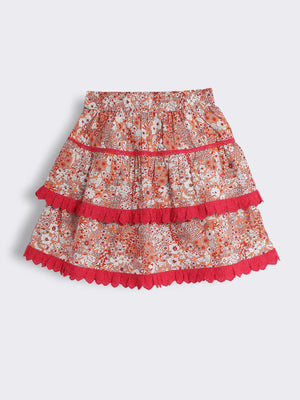 Girls Cotton Printed Skirt with Elastic Waist