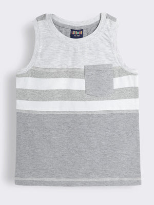 Boys Colour-Blocked Single Jersey Sleeveless T-Shirt with Chest Pocket