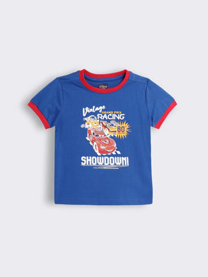 Toddler Boys Cotton Knit Short Sleeve T-Shirt with Racing Car Graphic Print