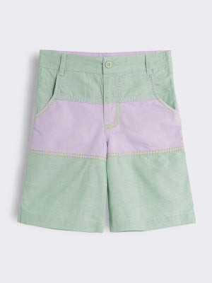 Boys Oxford Chambray Colour Block Bermuda Shorts with Contrast Saddle Stitch