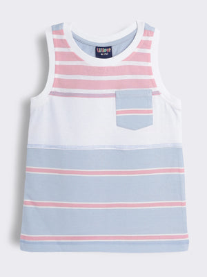 Boys Colour-Blocked Single Jersey Sleeveless T-Shirt with Chest Pocket
