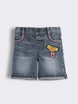 Toddler Boys Badge Applique Denim Bermuda Shorts with Contrast Saddle Stitch