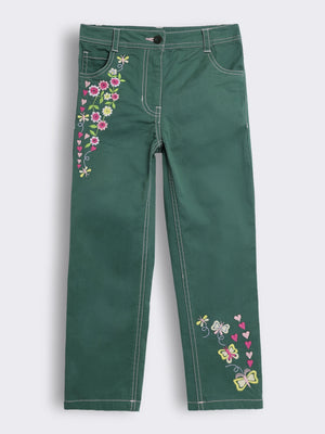 Girls Embroidered Cotton Straight-Fit Trouser