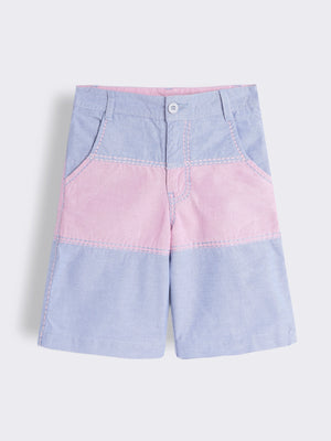 Boys Oxford Chambray Colour Block Bermuda Shorts with Contrast Saddle Stitch