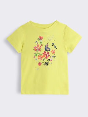Girls Floral Graphic Printed Cotton T-Shirt
