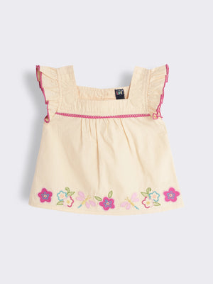 Toddler Girls Cotton Top with Floral Embroidery