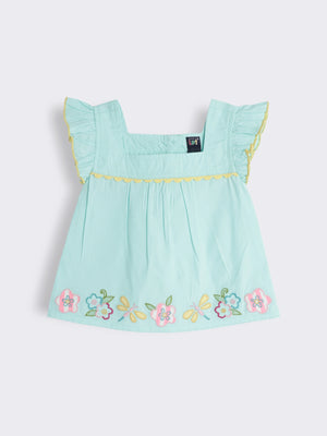 Toddler Girls Cotton Top with Floral Embroidery