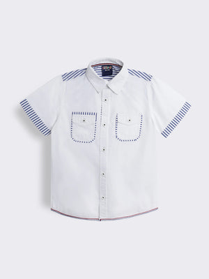 Boys Cotton Shirt with Contrast Stripe Detailing