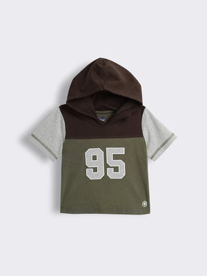 Toddler Boys 100% Cotton Half Sleeves Colour block Hooded T-shirt