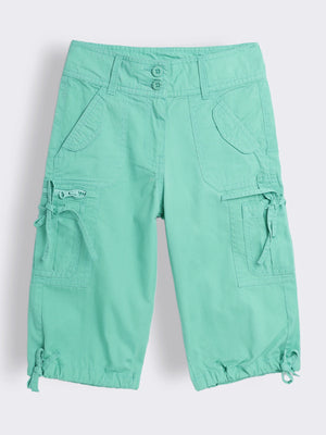 Girls Cotton Cargo Capri Pants with Utility Pocket Details