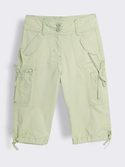 Girls Cotton Cargo Capri Pants with Utility Pocket Details