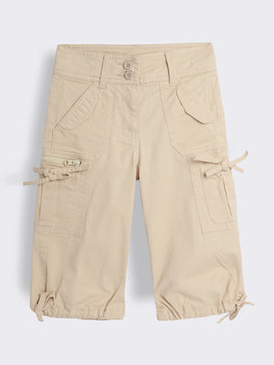 Girls Cotton Cargo Capri Pants with Utility Pocket Details