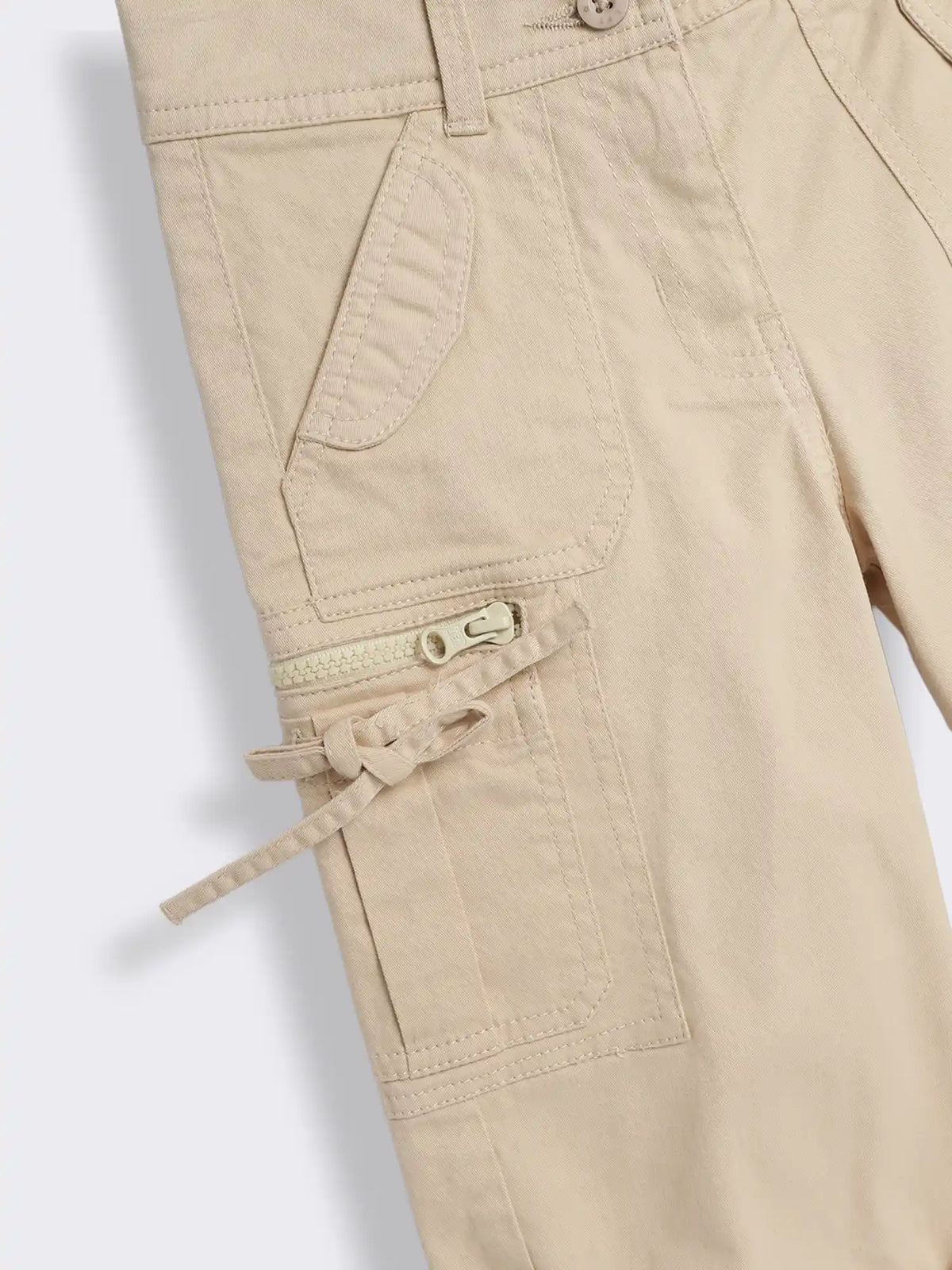 Girls Cotton Cargo Capri Pants with Utility Pocket Details